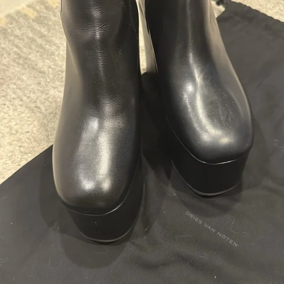 Dries Van Noten Women's Black Leather Platform Boots Size 39 1/2 - Picture 7 of 8